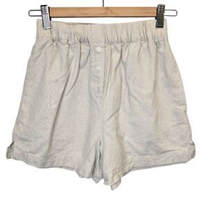 ASOS Women's 0 High Waist Cream Linen Blend Shorts with Elastic Waistband